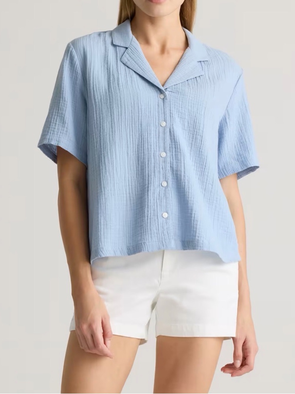 Quince 100% Organic Cotton Tissue Gauze Short Sleeve Shirt Ocean Blue Women’s M